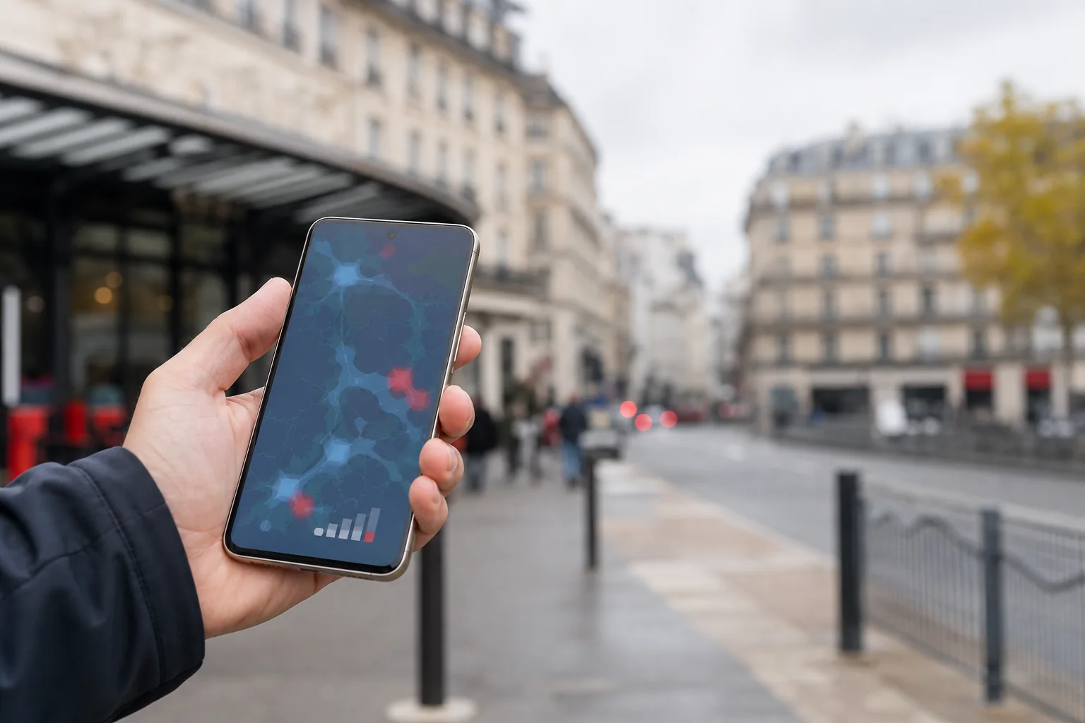 Vérification de la couverture mobile sur un smartphone en ville