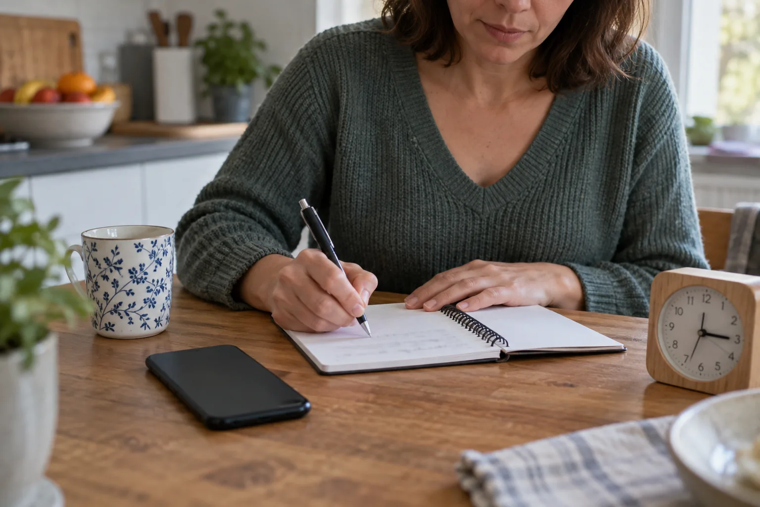 Personne consignant un appel téléphonique indésirable dans un carnet