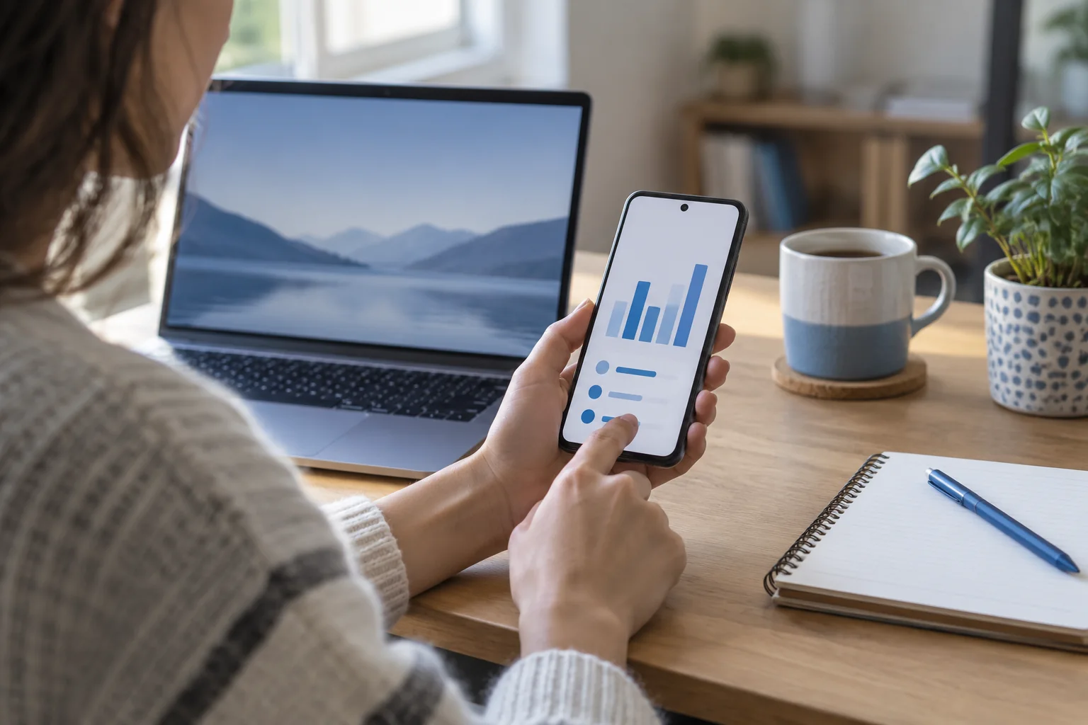 Personne suivant sa consommation de données sur smartphone