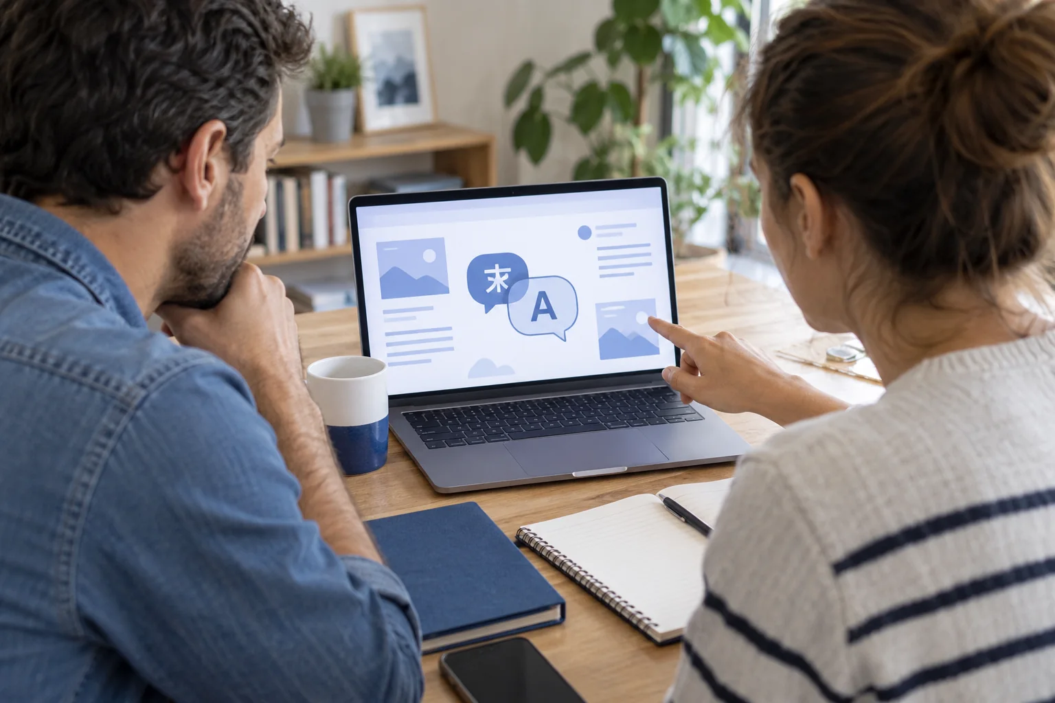 Deux personnes consultant une page sur ordinateur