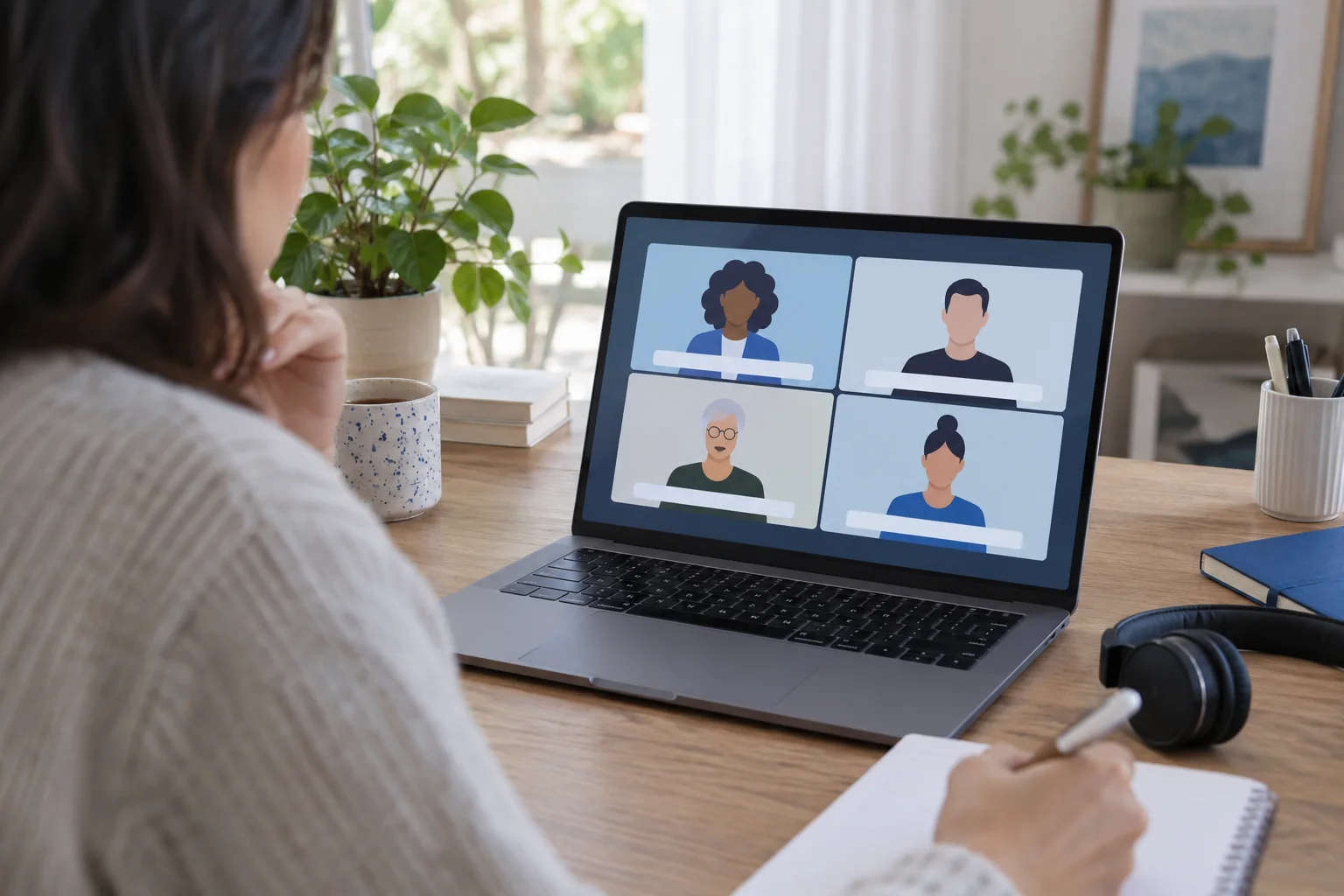 Personne en réunion vidéo sur ordinateur