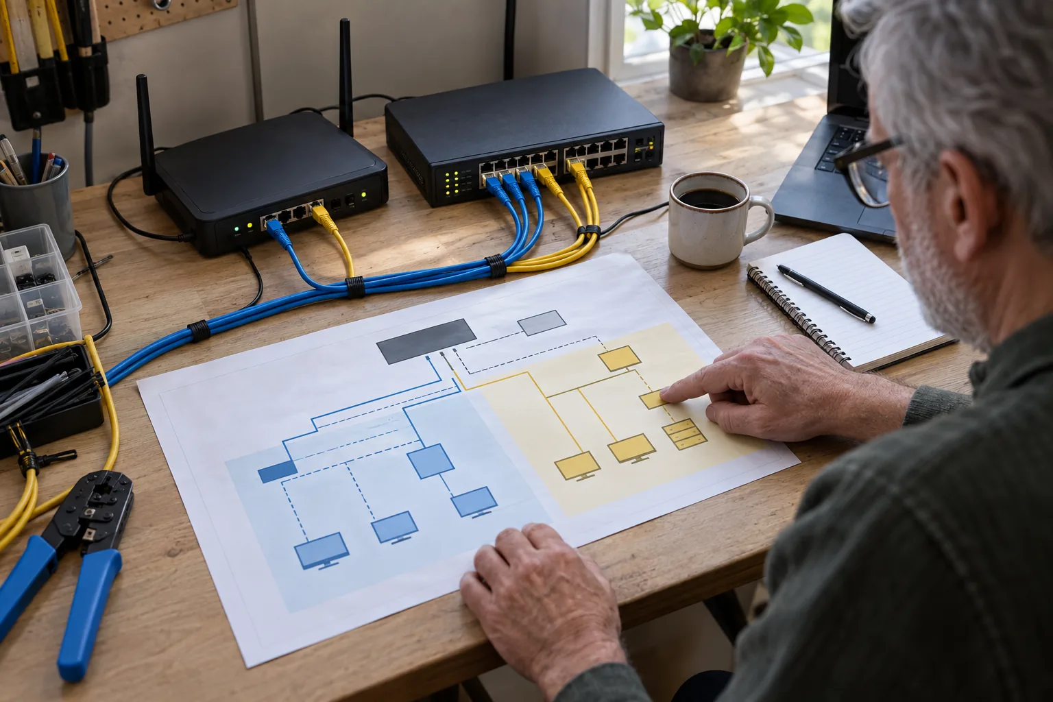 Plan de plusieurs réseaux IPv6 reliés à un routeur et un commutateur