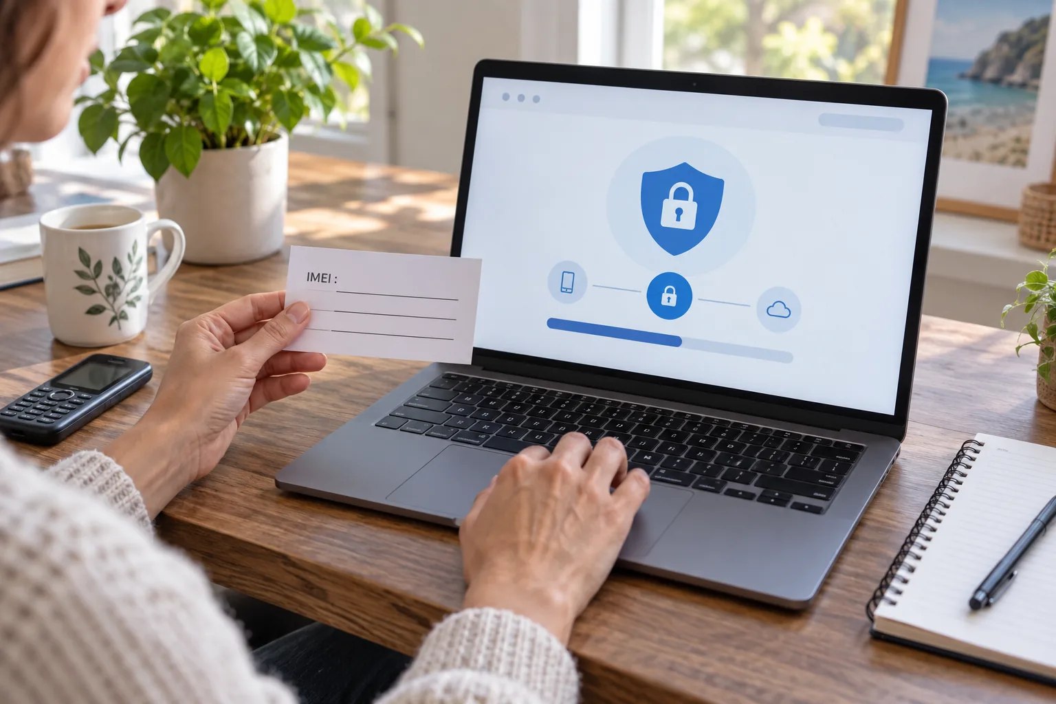 Personne verrouillant à distance un smartphone volé avec sa référence IMEI